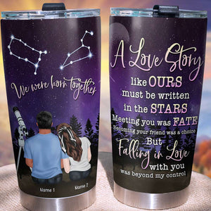 Personalized Zodiac Couple Tumbler - We Were Born Together - Tumbler Cup - GoDuckee