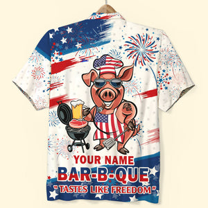 Bar-B-Que Tastes Like Freedom Personalized Grill Independence Day Hawaiian Shirt - Hawaiian Shirts - GoDuckee