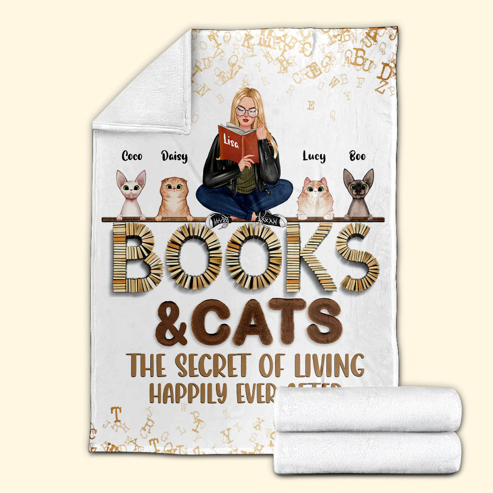 Books & Cats The Secret Of Living Happily Ever After Personalized Blanket Gift For Her - Blanket - GoDuckee