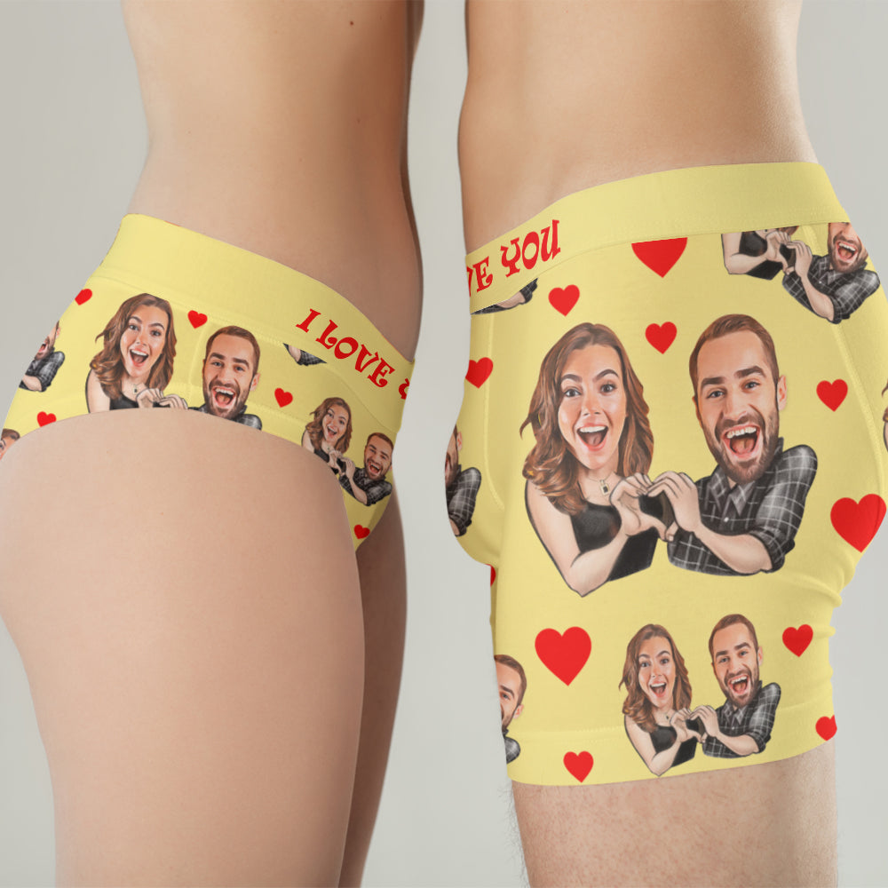 Custom Face Couple Matching Underwear Love Heart Personalized Funny  Underwear Valentine's Day Gift
