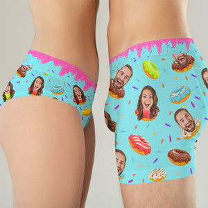 Donut Cake With Sweet Background - Custom Photo Couple Boxer Briefs - Boxer Briefs - GoDuckee