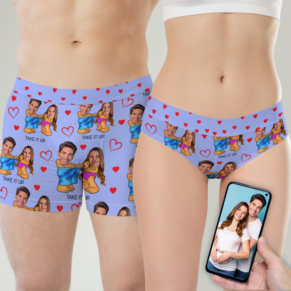 Take It Up, Custom Couple Boxer Briefs Underwear, Gift For Couple, Hea -  GoDuckee