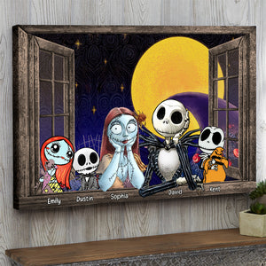 Pumpkin Family Sitting By The Window, Personalized Halloween Family Canvas Print - Poster & Canvas - GoDuckee