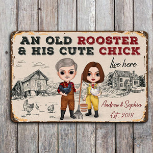 An Old Rooster And His Cute Chick Personalized Personalized Farmer Metal Sign - Metal Wall Art - GoDuckee