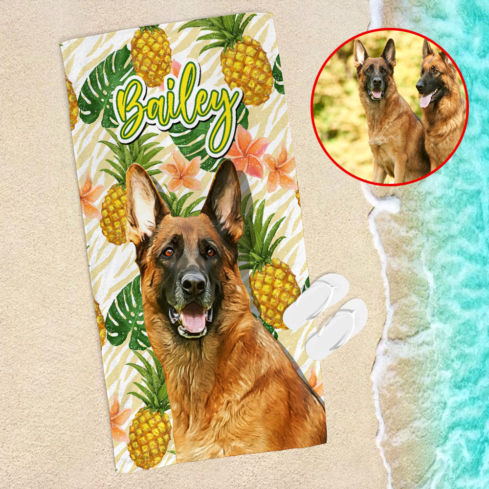 Custom Dog Photo Beach Towel - Pineapple Pattern - Beach Towel - GoDuckee