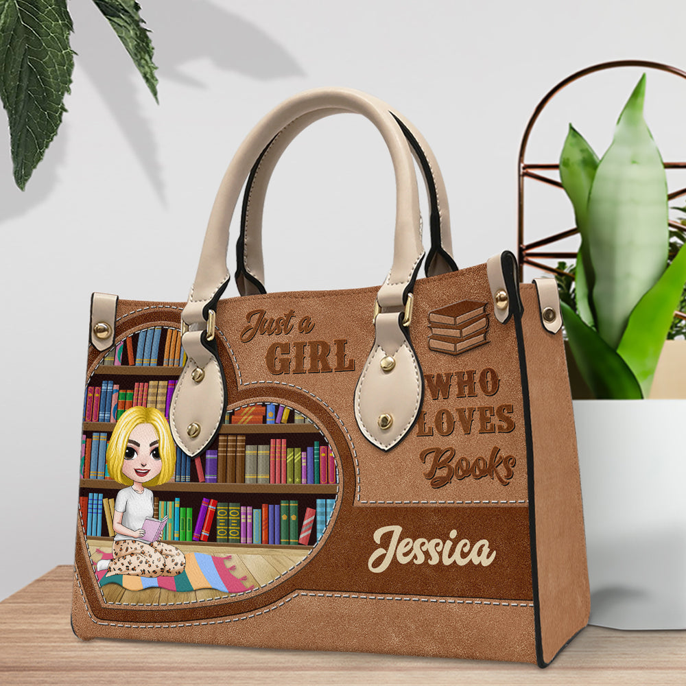 Wallpaper Girl Reading Book, Book Lover Leather Bag Gift - GoDuckee