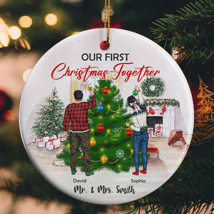 Our First Christmas Together, Personalized Circle Ceramic Ornament Gift For Couples - Ornament - GoDuckee