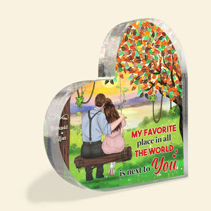 Our Favorite Place In All The World, Personalized Heart Shaped Acrylic Plaque, Gifts For Couple - Decorative Plaques - GoDuckee