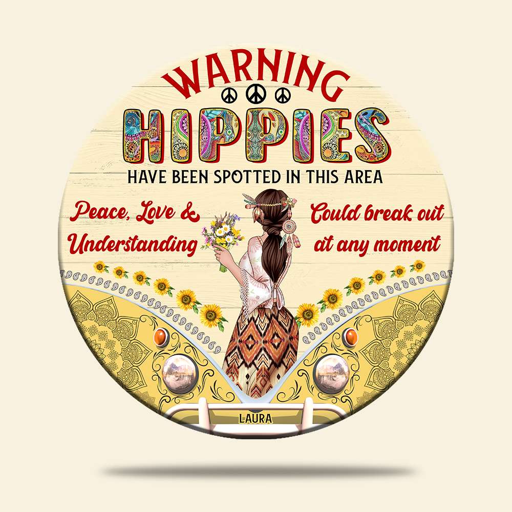 Warning Hippes Spotted In This Area, Personalized Wooden Sign, Gifts for Hippies - Wood Sign - GoDuckee