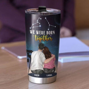 A Love Story Like Ours Must Be Written In The Stars, Personalized Couple Tumbler with Custom Zodiac Sign - Tumbler Cup - GoDuckee