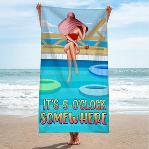 It's Five O'clock Somewhere - Personalized Beach Towel - Gifts For Wife, Girlfriend - Lady - Beach Towel - GoDuckee