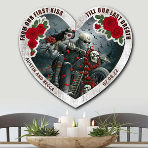 From Our First Kiss Till Our Last Breath, Personalized Couple Wood Sign for Bikers - Wood Sign - GoDuckee