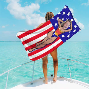 Wonder Body's Woman With American Flag Background - Custom Photo Beach Towel - Beach Towel - GoDuckee