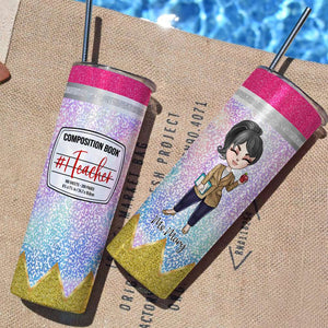 Personalized Gifts For Teacher, Doll Girls, Composition Book Custom 20oz Skinny Tumbler - Tumbler Cup - GoDuckee