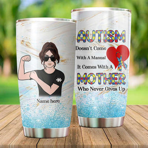 Personalized Autism Mom Tumbler - Don't Come With A Manual Heart - Autism Ribbon - Tumbler Cup - GoDuckee