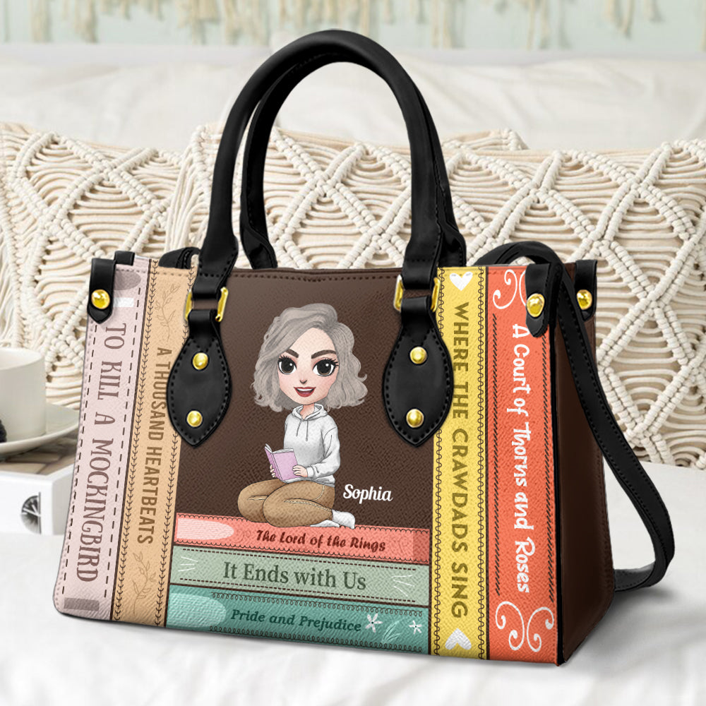 Wallpaper Girl Reading Book, Book Lover Leather Bag Gift - GoDuckee