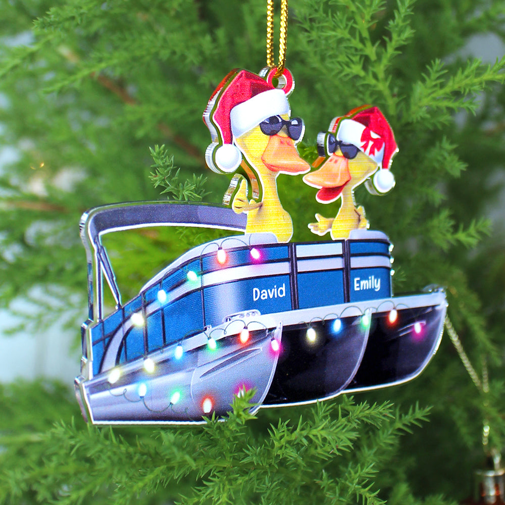 Pontoon Duck Couple - Personalized Christmas Ornament - Christmas Gift For Pontoon Lovers - Ornament - GoDuckee