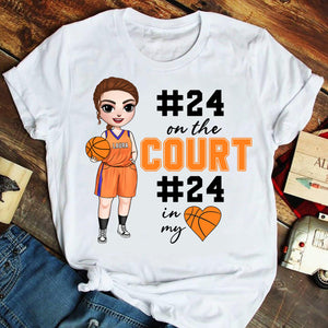Basketball Mom On The Court - In My Heart - Personalized Shirts - Gift for Basketball Mom/Wife - Shirts - GoDuckee
