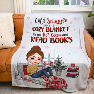 Let's Snuggle Up Drink Hot Cocoa and Read Books Personalized Blanket, Gift For Book Lover - Blanket - GoDuckee