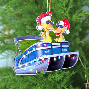 Pontoon Duck Couple - Personalized Christmas Ornament - Christmas Gift For Couple - Ornament - GoDuckee