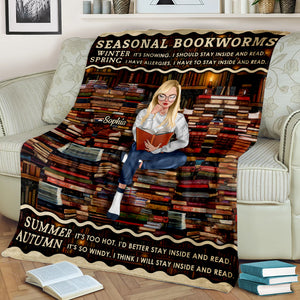 Seasonal Bookworms Personalized Blanket, Gift For Book Lovers - Blanket - GoDuckee