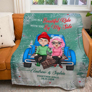 Couple Life Is A Beautiful Ride With You By My Side, Personalized Blanket, Gift For Couples - Blanket - GoDuckee