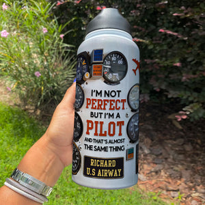 Pilot Control-Panel Water Bottle - Custom Name, Unit - Getting High Is My Job - Water Bottles - GoDuckee