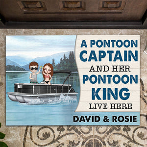 Personalized Pontoon Couple Dolls Doormat - A Pontoon Captain and Her Pontoon King - Doormat - GoDuckee