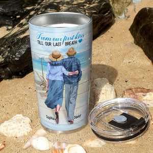 From Our First Kiss Till Our Last Breath - I Will Keep Falling In Love With You, Personalized Couple Tumbler for Your Lover - Tumbler Cup - GoDuckee
