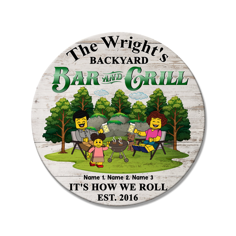 Personalized Gifts For Lego Family, Bar and Grill It's how we roll Custom Round Wooden Sign - Wood Sign - GoDuckee