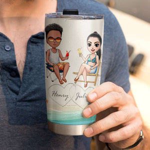 Together With You In The Sand Personalized Beach Couple Tumbler Cup - Tumbler Cup - GoDuckee