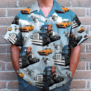 Trucker Truck and Angry Convoy Duck Pattern, Personalized Hawaiian Shirt and Men Beach Shorts, Trucker Gifts - Hawaiian Shirts - GoDuckee