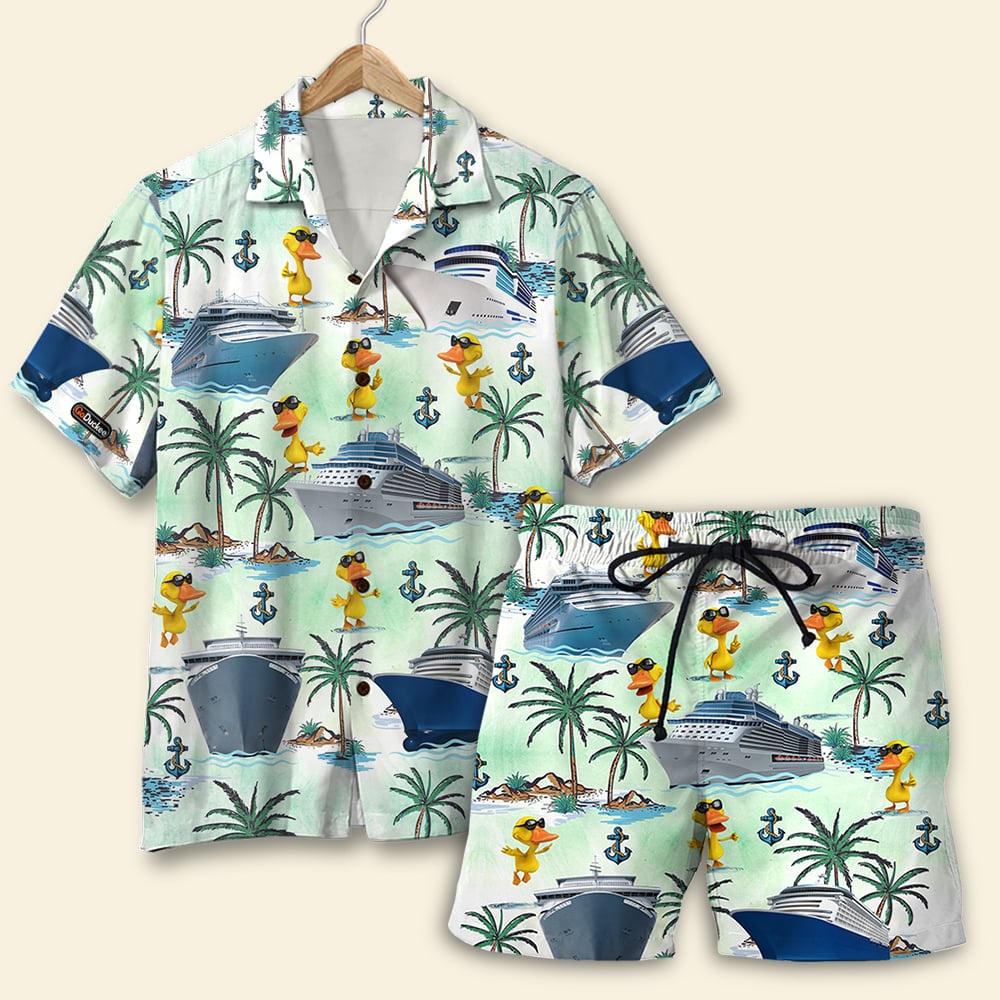 Cruising Duck Hawaiian Shirt & Men Beach Shorts - Palm Tree Pattern - Hawaiian Shirts - GoDuckee
