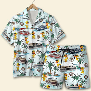 Pontoon Duck Hawaiian Shirt & Men Beach Shorts - Palm Tree Pattern - Hawaiian Shirts - GoDuckee