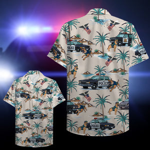 Police Hawaiian Shirt, Aloha Shirt with police car and police dog 1 - Hawaiian Shirts - GoDuckee