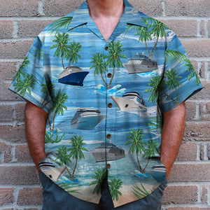 Personalized Cruising Couple Hawaiian Shirt - Cruise and Coconut Tree Pattern - Knot 2 Bad - Hawaiian Shirts - GoDuckee