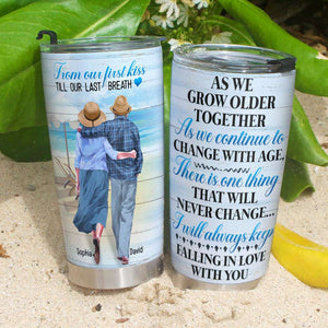 From Our First Kiss Till Our Last Breath - I Will Keep Falling In Love With You, Personalized Couple Tumbler for Your Lover - Tumbler Cup - GoDuckee