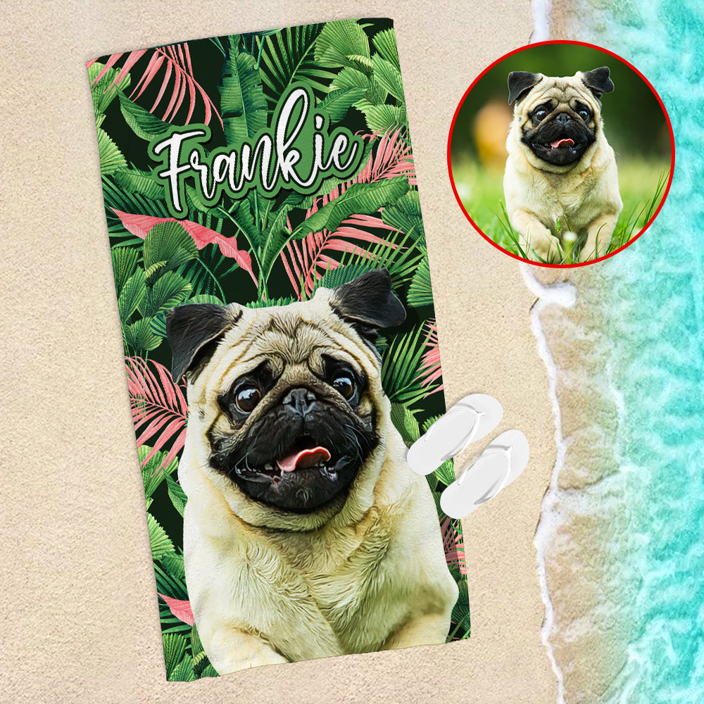 Custom Dog Photo Beach Towel - Floral Theme - Beach Towel - GoDuckee
