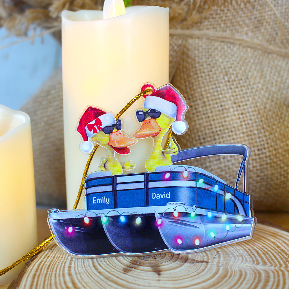 Pontoon Duck Couple - Personalized Christmas Ornament - Christmas Gift For Pontoon Lovers - Ornament - GoDuckee