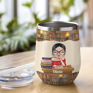 When I Think About Books, Personalized Tumbler, Gift For Book Lover - Wine Tumbler - GoDuckee