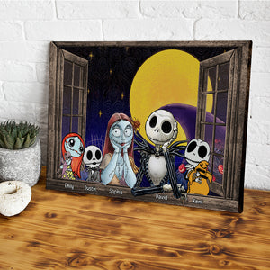 Pumpkin Family Sitting By The Window, Personalized Halloween Family Canvas Print - Poster & Canvas - GoDuckee