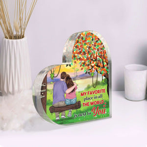 Our Favorite Place In All The World, Personalized Heart Shaped Acrylic Plaque, Gifts For Couple - Decorative Plaques - GoDuckee