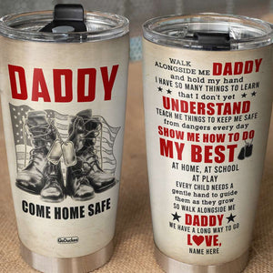 Personalized Veteran Dad Tumbler, Walk Alongside Me Daddy, Dad and Son Military Boots - Tumbler Cup - GoDuckee