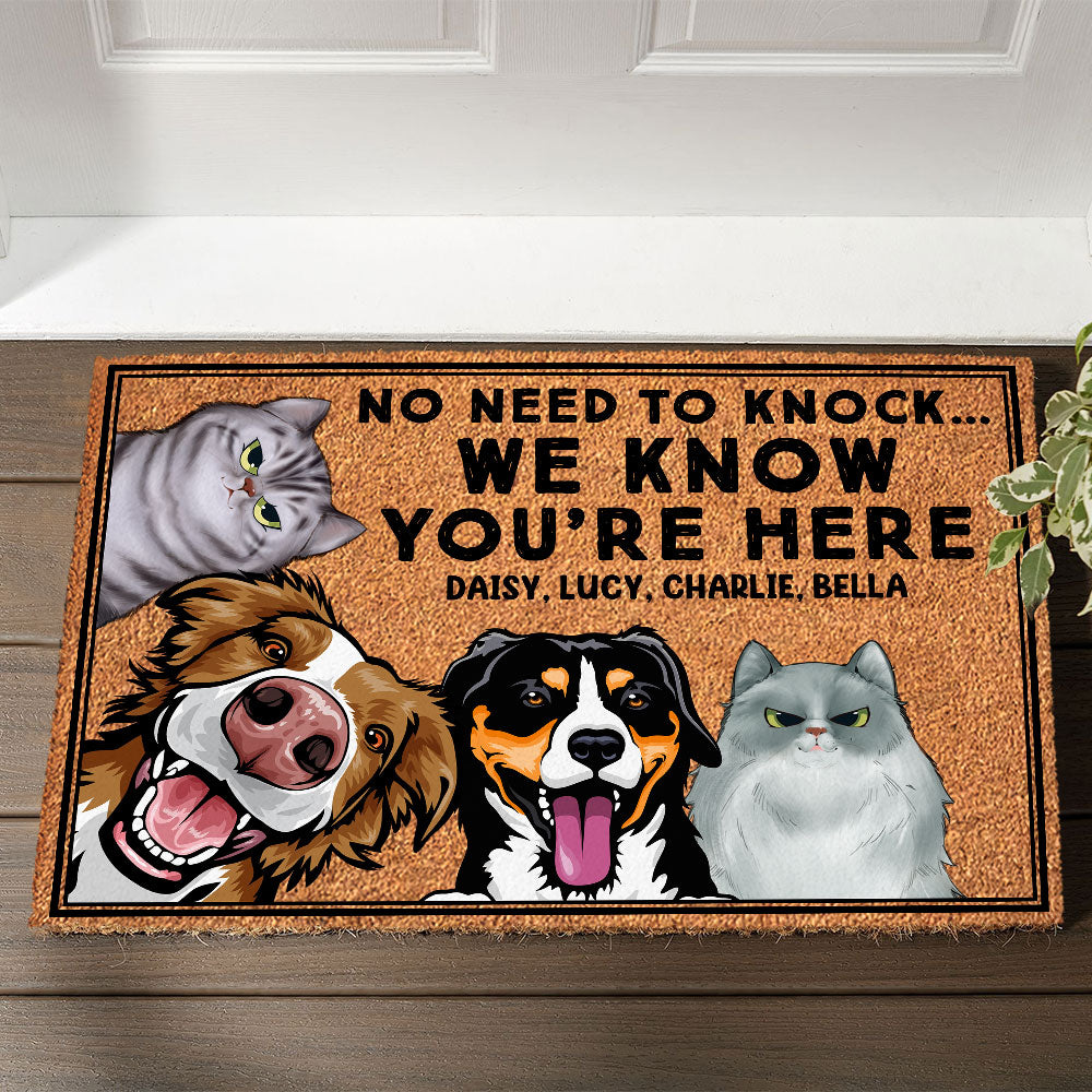 No Need To Knock We Know You're Here - Personalized Dog Cat Doormat - Gift For Dog Cat Lovers - Doormat - GoDuckee