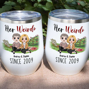 Her Weirdo, His Crazy, Personalized Tumbler, Funny Gift For Couple - Wine Tumbler - GoDuckee