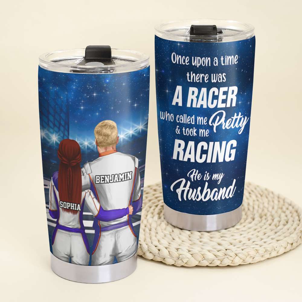 Personalized Racing Couple Tumbler Cup - Boyfriend Called Me Pretty and Took Me Racing - Couple Shoulder to Shoulder - Tumbler Cup - GoDuckee