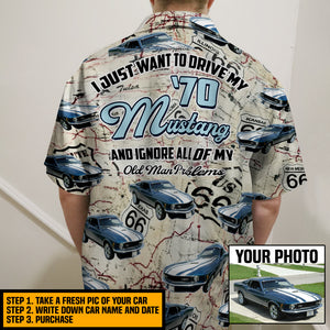 Personalized Hawaiian Shirt - Muscle Car Pattern - I Just Want To Drive My Car And Ignore All Of My Old Man Problem - Hawaiian Shirts - GoDuckee