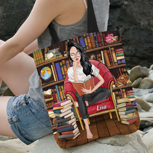 Personalized Reading Girl Tote Bag - Chilling Reading Time In Library - Tote Bag - GoDuckee