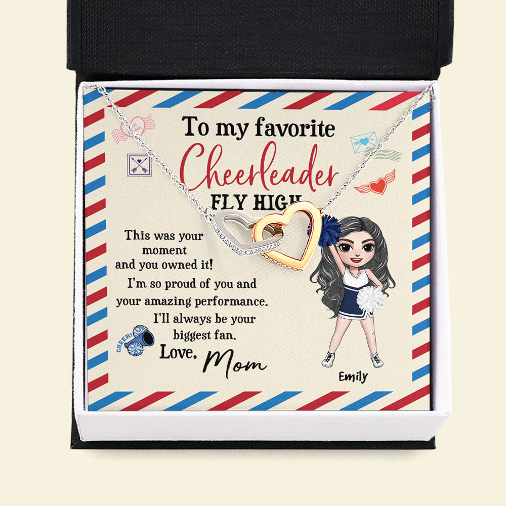 Personalized Cheerleading Daughter - Interlocking Hearts Necklace - To My Favorite Cheerleader Message Card - From Mom - Jewelry - GoDuckee