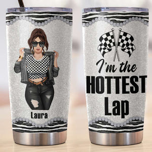 Personalized Dirt Track Racing Girl Tumbler - I'm The Hottest Lap - Checkered Pattern - Tumbler Cup - GoDuckee